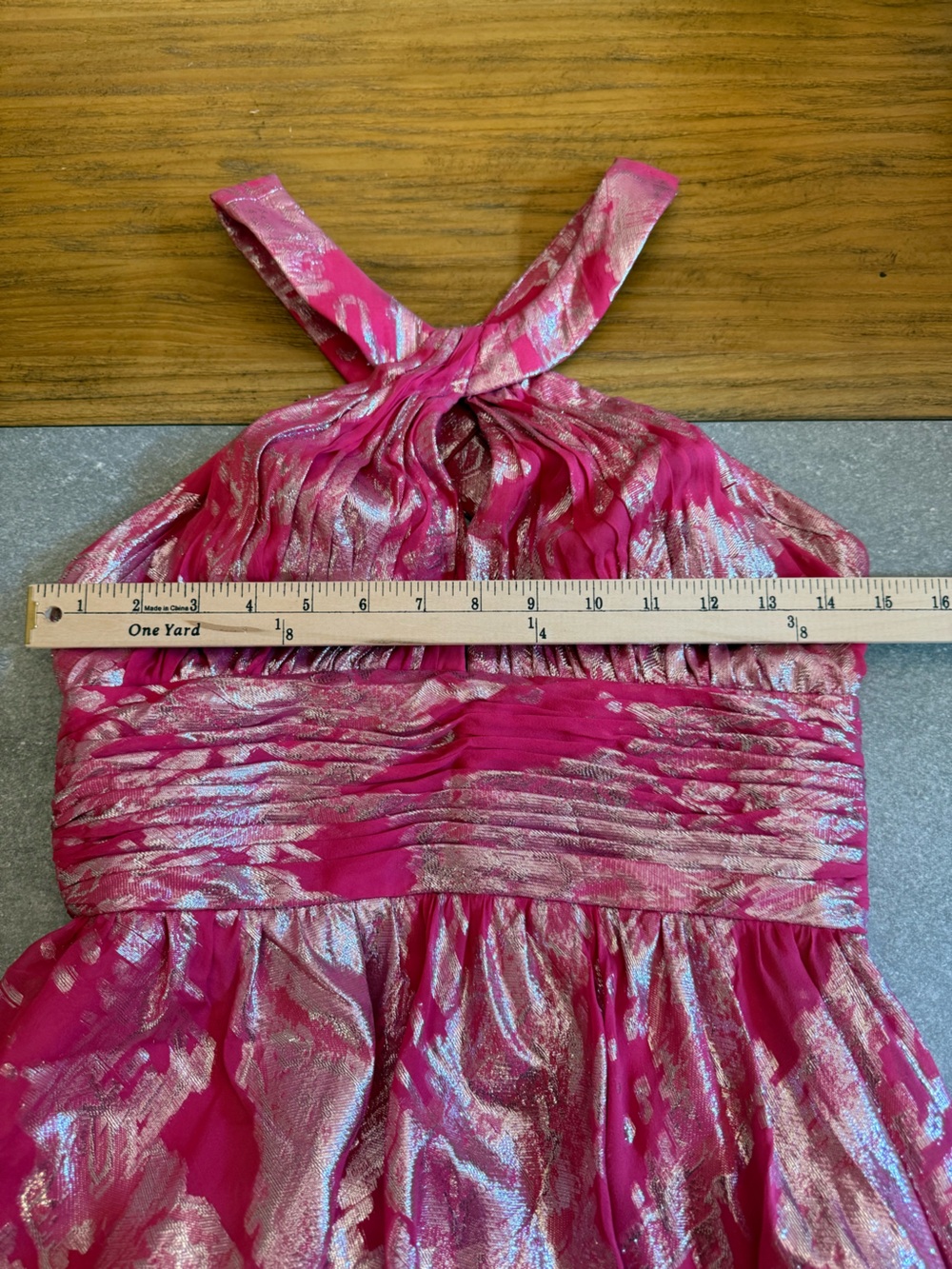 Aidan Mattox Pink Silk Silver Metallic Halter Gown Size 4 - Picture 7 of 10